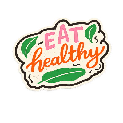 Eat healthy snacks sticker badge with leaf illustrations