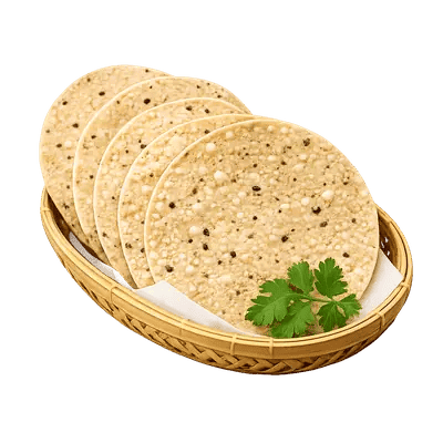 Plain papad collection icon - crispy papads in wicker basket
