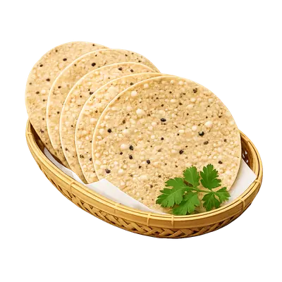Plain papad collection icon - crispy papads in wicker basket
