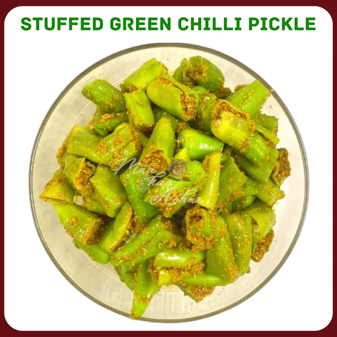 Stuffed Green Chilli Pickle (Bharwa Hari Mirch Kaa Achar) - Maa Kaa Achar