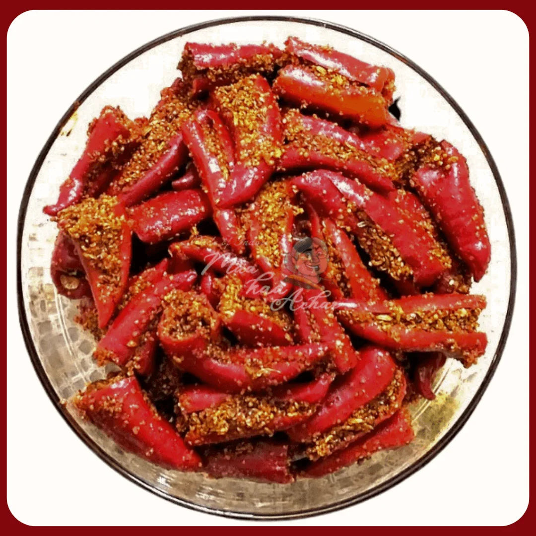 Home Made Stuffed Red Chilli Pickle (Bharwa Lal Mirch ka Achar) - Maa Kaa Achar