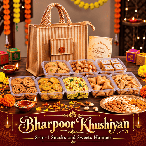 Maa Kaa Achar Bharpoor Khushiyan 8-in-1 Snacks and Sweets Diwali Gift Hamper with assorted Indian festive treats