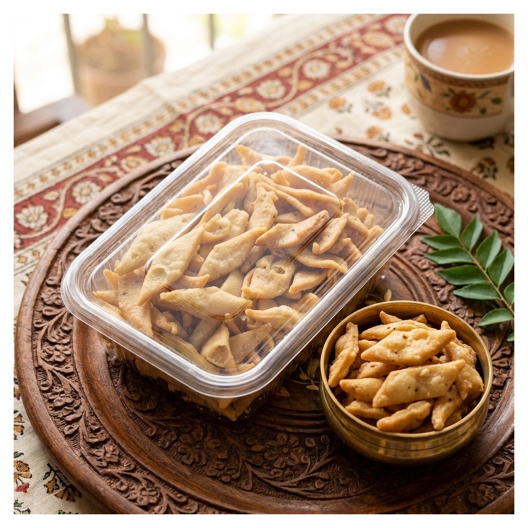 namakpara served with chai crispy Indian snack Maa Kaa Achar
