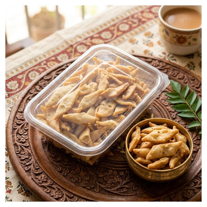 namakpara served with chai crispy Indian snack Maa Kaa Achar