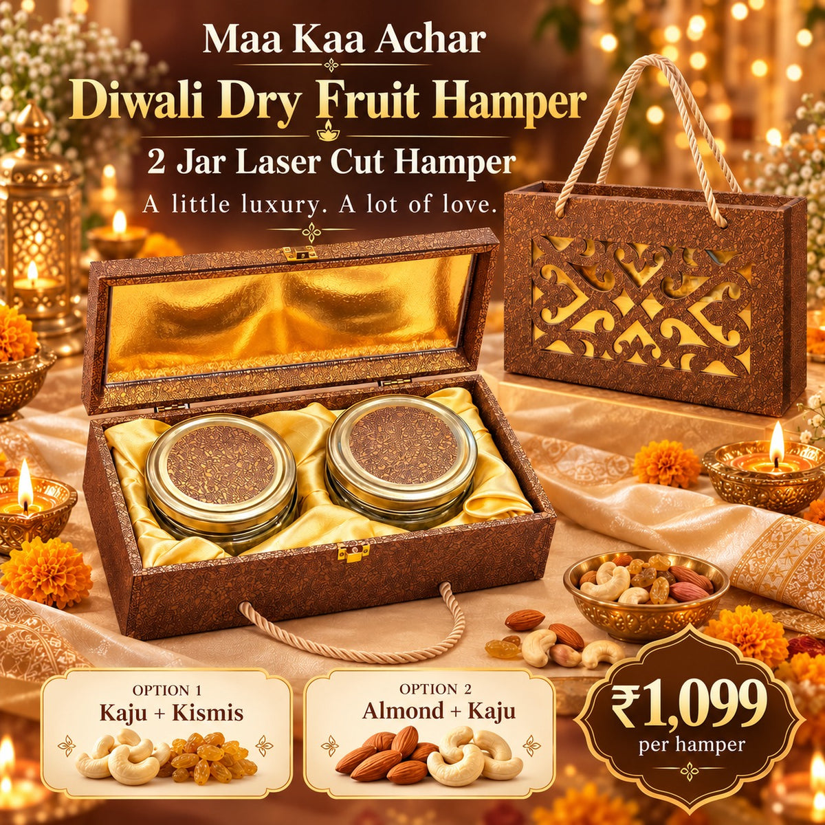 Shagun Luxe Duo – 2 Jar Dry Fruit Hamper in Laser Cut Gift Box, 300 g
