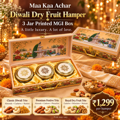 Shagun Trio – 3 Jar Dry Fruit Hamper in Printed Gift Box