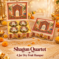 Shagun Quartet – 4 Jar Dry Fruit Hamper in Printed Gift Box