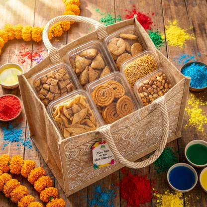 Holi Celebration Premium Hamper 8 Packs  – Traditional Sweets, Namkeen,Snacks - Maa Kaa Achar