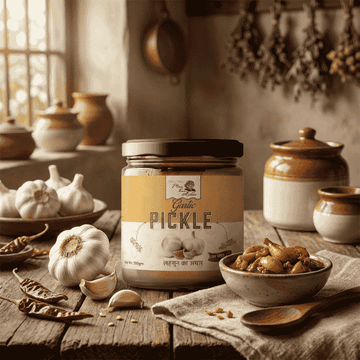 garlic pickle spicy lehsun achar homemade Maa Kaa Achar traditional Indian