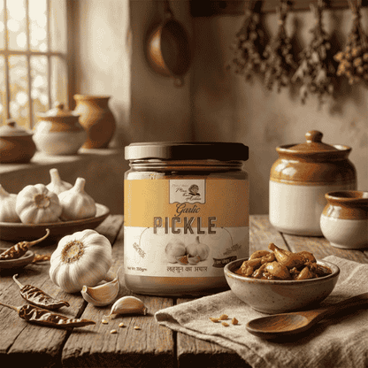 garlic pickle spicy lehsun achar homemade Maa Kaa Achar traditional Indian