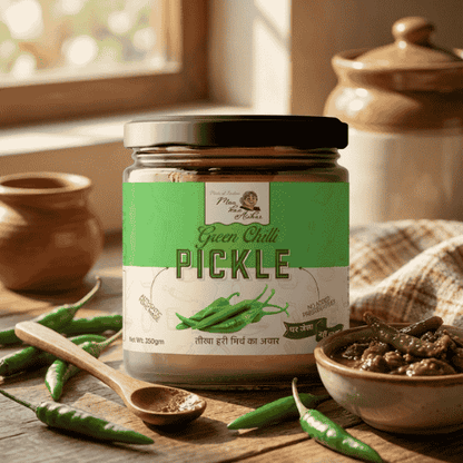 spicy green chilli pickle Maa Kaa Achar homemade hari mirch achar traditional Indian
