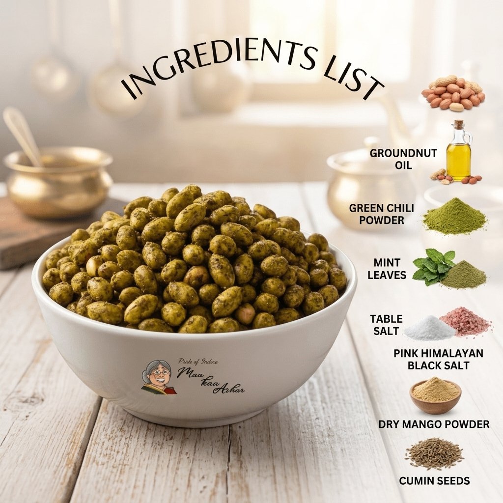 Maa Kaa Achar green chilli peanuts ingredients - groundnut oil, mint, chili powder, salts, cumin