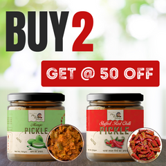 Spicy & Tangy Combo: Mango Pickle + Red Chilli Pickle (350gm x 2)