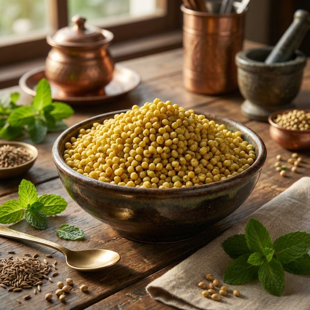 Pudina Boondi – Fresh, Crunchy & Mint-Flavoured Namkeen | Homemade Taste - Maa Kaa Achar