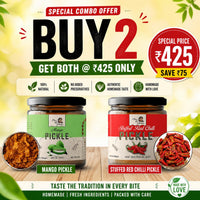 "Spicy and tangy combo pack - Mango Pickle and Red Chilli Pickle pack of 2 by Maa Kaa Achar"