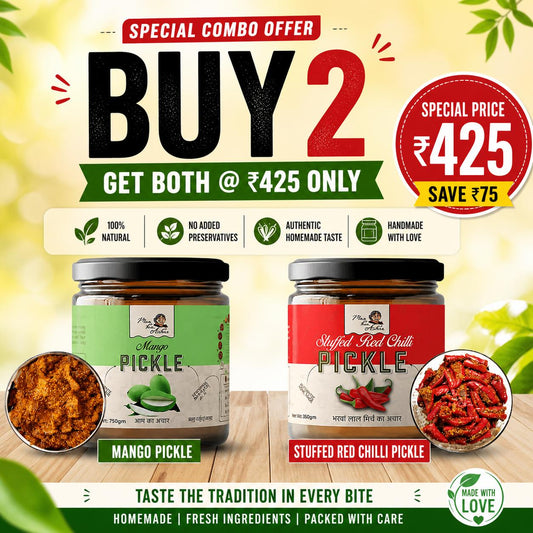 Spicy & Tangy Combo: Mango Pickle + Red Chilli Pickle (Pack of 2)
