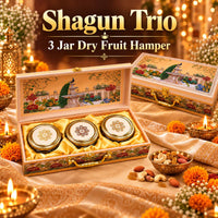 Shagun Trio – 3 Jar Dry Fruit Hamper in Printed Gift Box